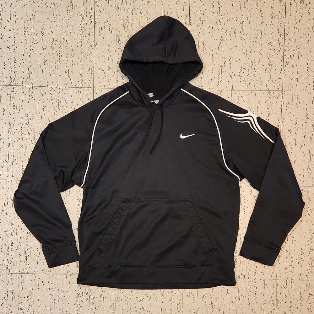 Nike Swoosh Black Embroidered Logo Pullover Hoodie Sweater Vintage Y2K